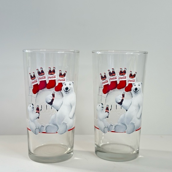 Coca Cola Other - Set of 2 Vintage 1995 Coca-Cola Polar Bear Christmas Glass Tumblers Collectible